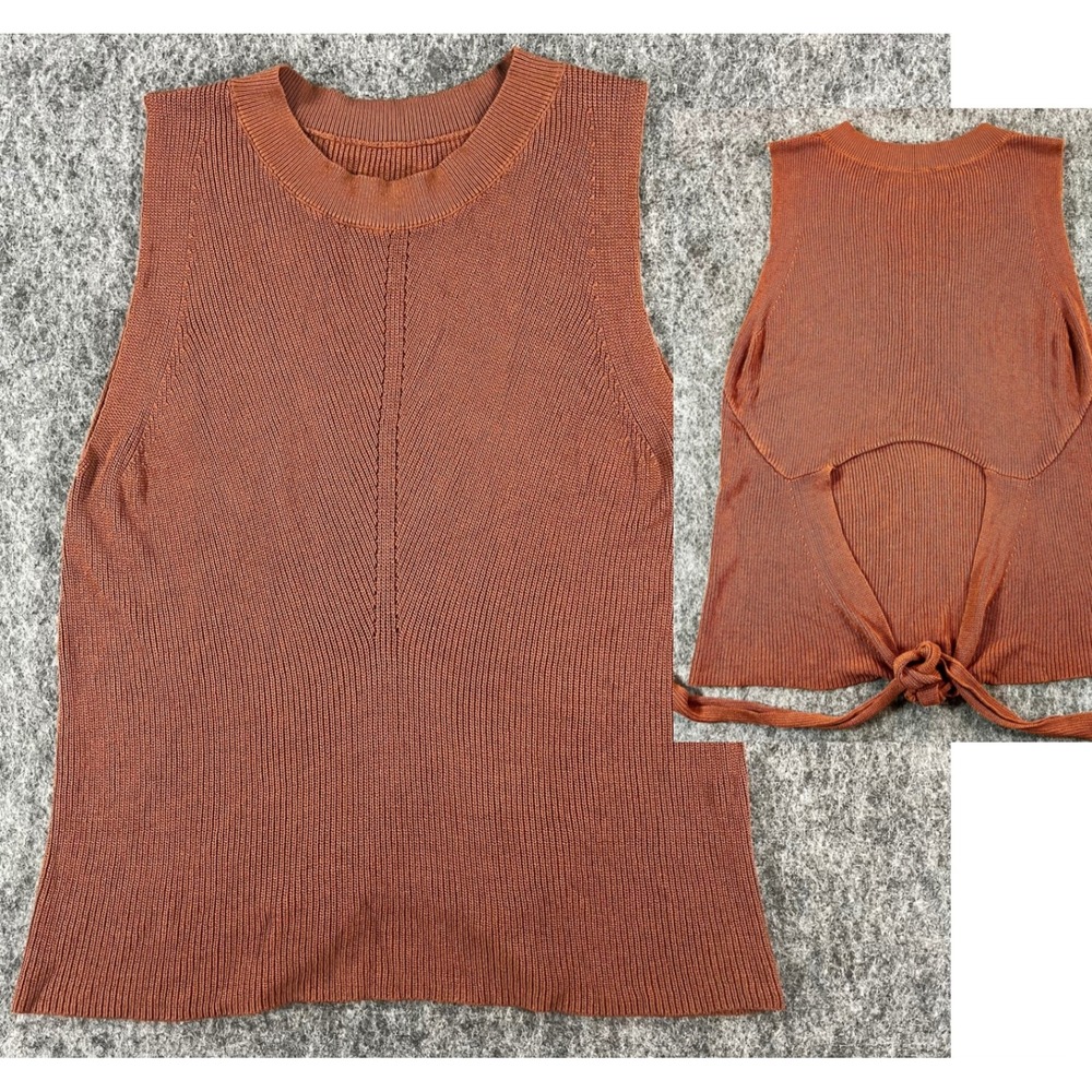 Rust‎ Knit Sleeveless Top Women L Open Back Tie Boho Chic Earthy Casual Coastal
